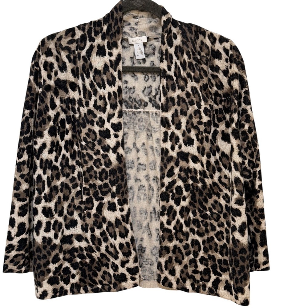 Chicos Women's Boxy Cardigan Leopard Size 1
